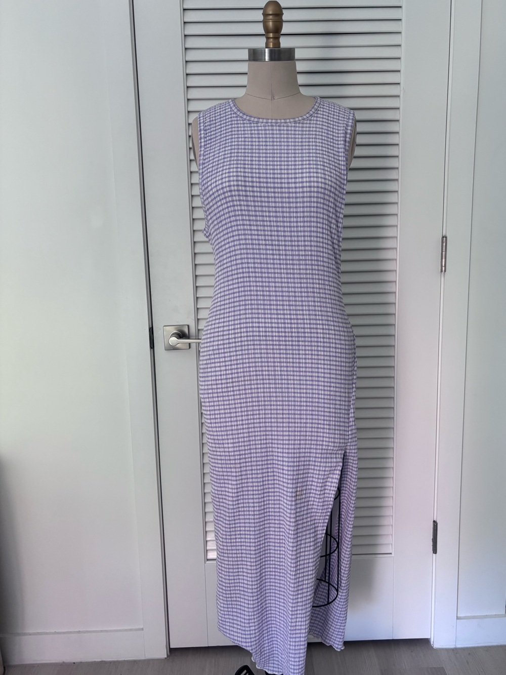 Aritzia: Wilfred Lavender Gingham Sleeveless Maxi Dress